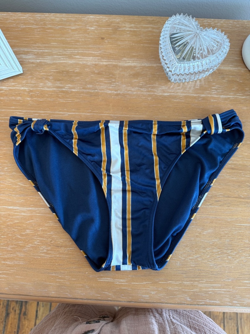 Roxy Navy, White & Gold Striped Bikini Bottoms